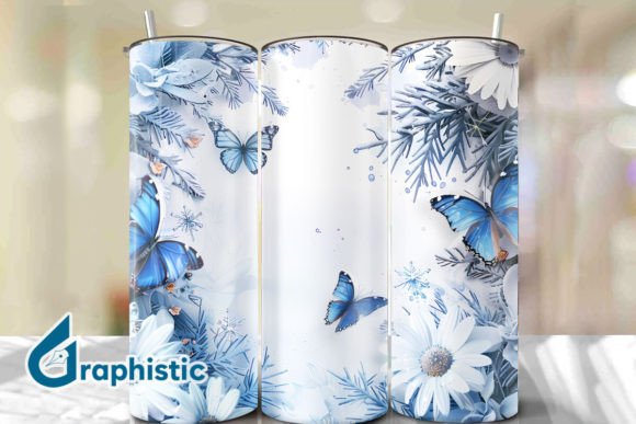 Blue Floral Butterfly Tumbler Wrap 30