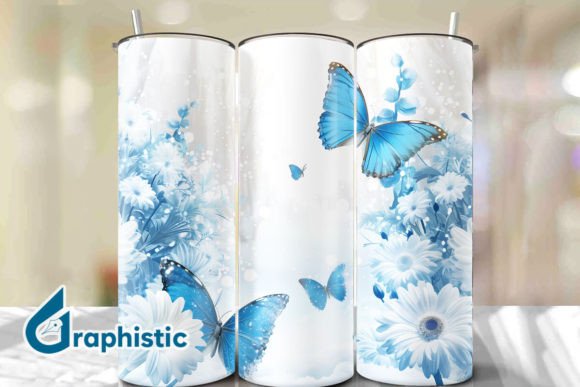 Blue Floral Butterfly Tumbler Wrap 39