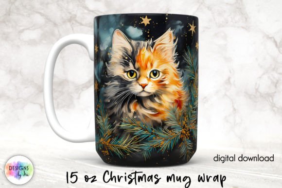Christmas Cat Mug Wrap, Alcohol Ink Mug