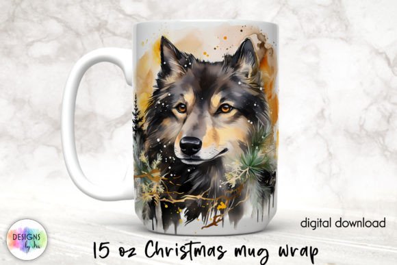 Christmas Wolf Mug Wrap, Alcohol Ink