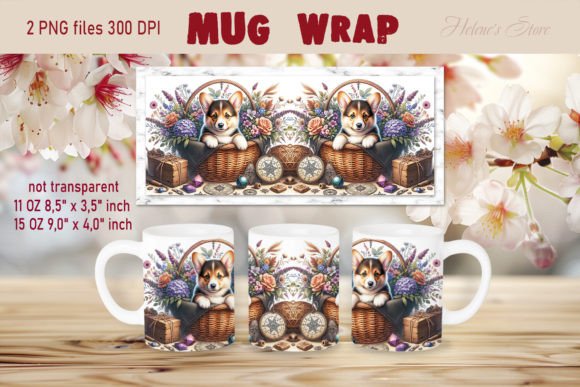 Corgi Dog in Flowers Mug Wrap Sublimate