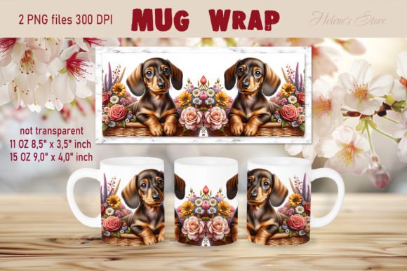 Dachshund Dog in Flowers Basket Mug Wrap
