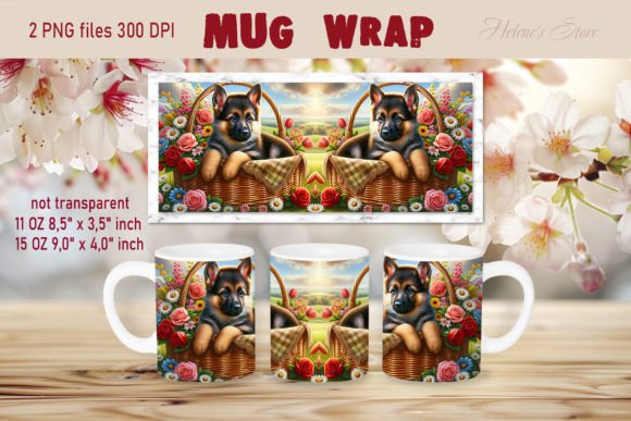 Dog and Flower Basket Mug Wrap 11oz 15oz
