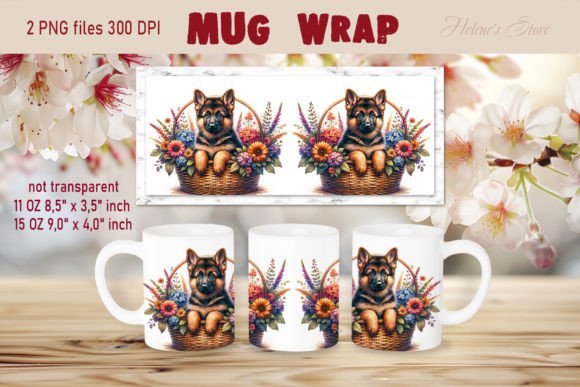Dog in Flowers Basket Mug Wrap 11oz 15oz
