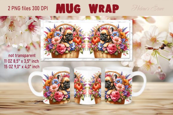 Dog in Flowers Basket Mug Wrap Designs
