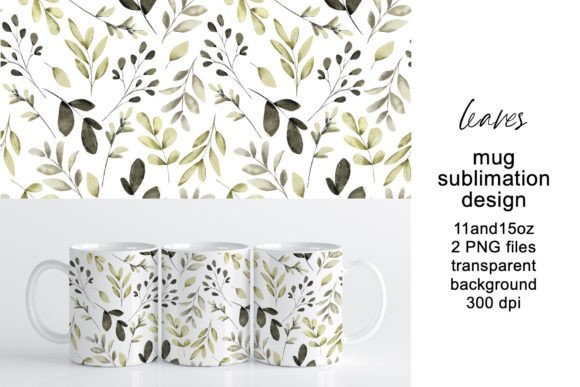 Mug Wrap, Sublimation Design Leaves, PNG