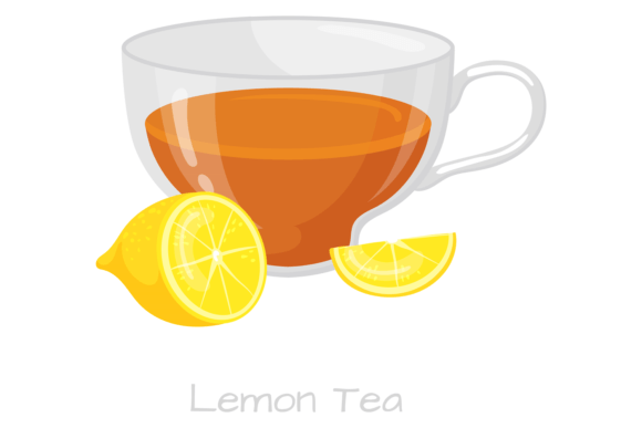 Tea Cup with Lemon Slice. Hot Drink Glass
