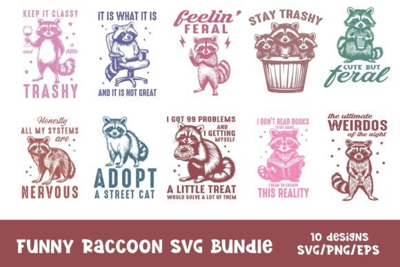 Vintage Funny Raccoon SVG Bundle Design