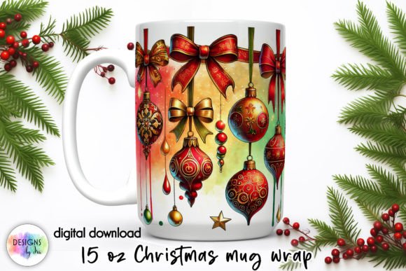 Watercolour Christmas Ornaments Mug Wrap